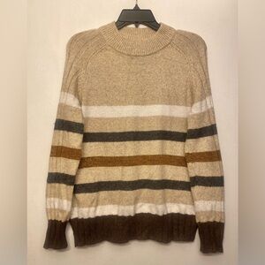 St. John's‎ Bay Beige Brown Gray Striped Knit Crewneck Sweater Women’s Large